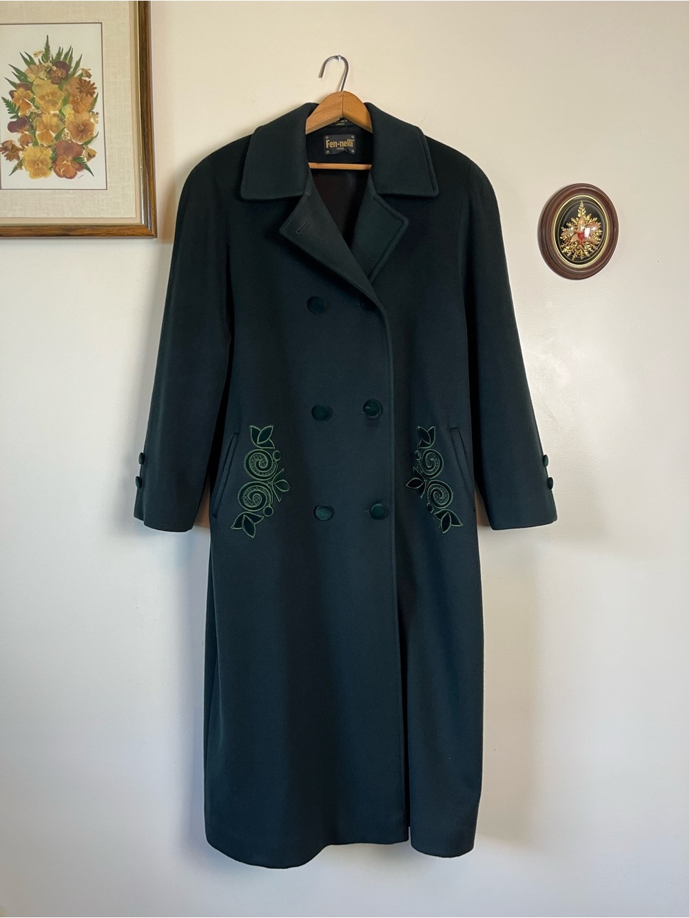 Vintage 90’s Fen Nelli Paris Dark Green Pure Virgin Wool Coat